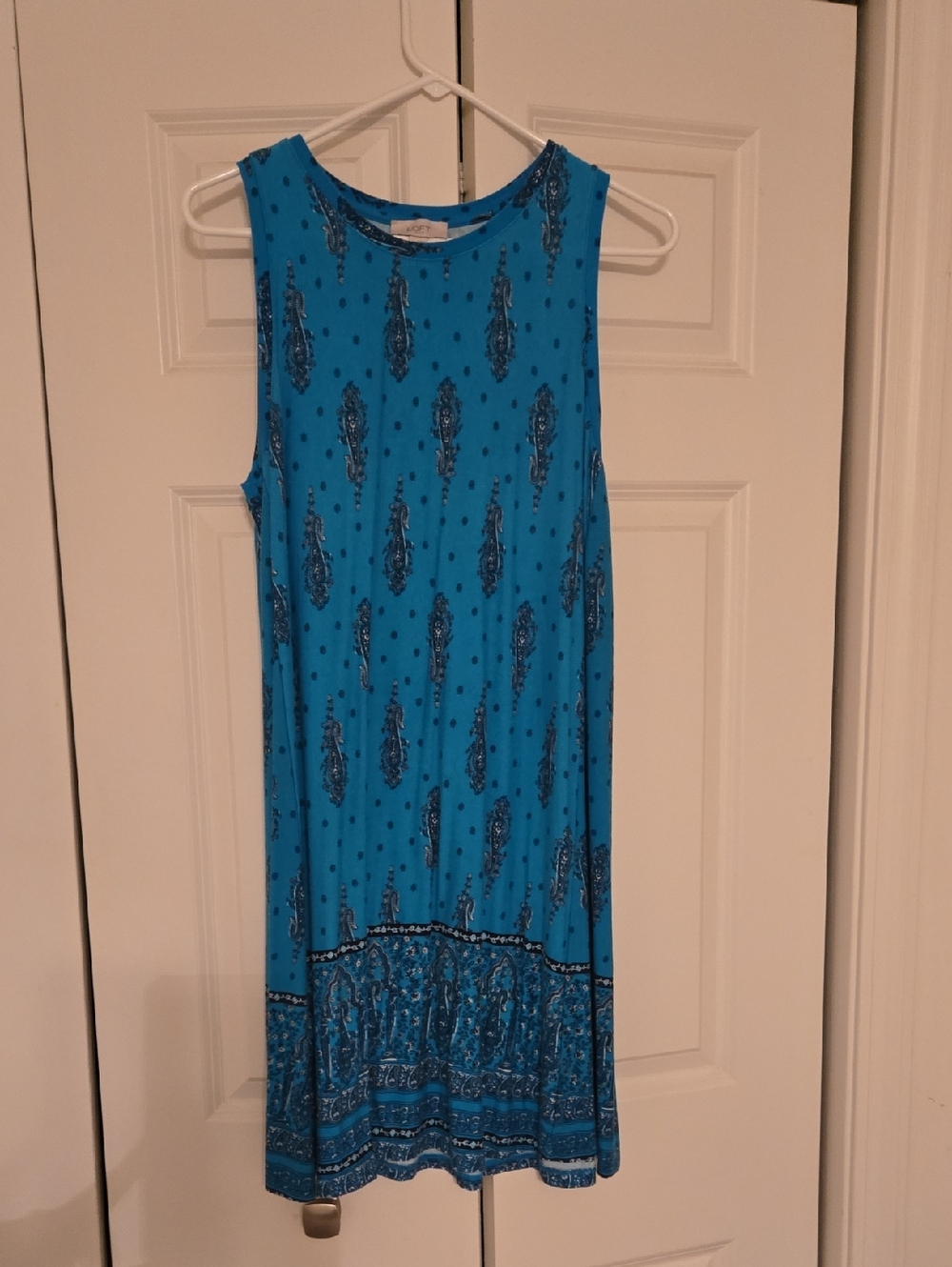 LOFT Turquoise Paisley Border Sleeveless Midi Dress Size M
